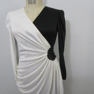 Disco 70s 80s Wrap Dance Dress Vintage Black White Diva